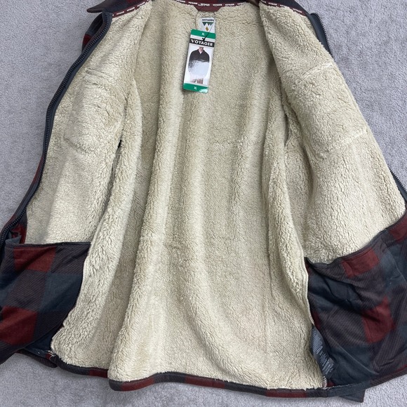 NEW Voyager Men's XL Plaid Fleece Lined Full Zip Jacket Shirt Red Grey - Picture 9 of 10